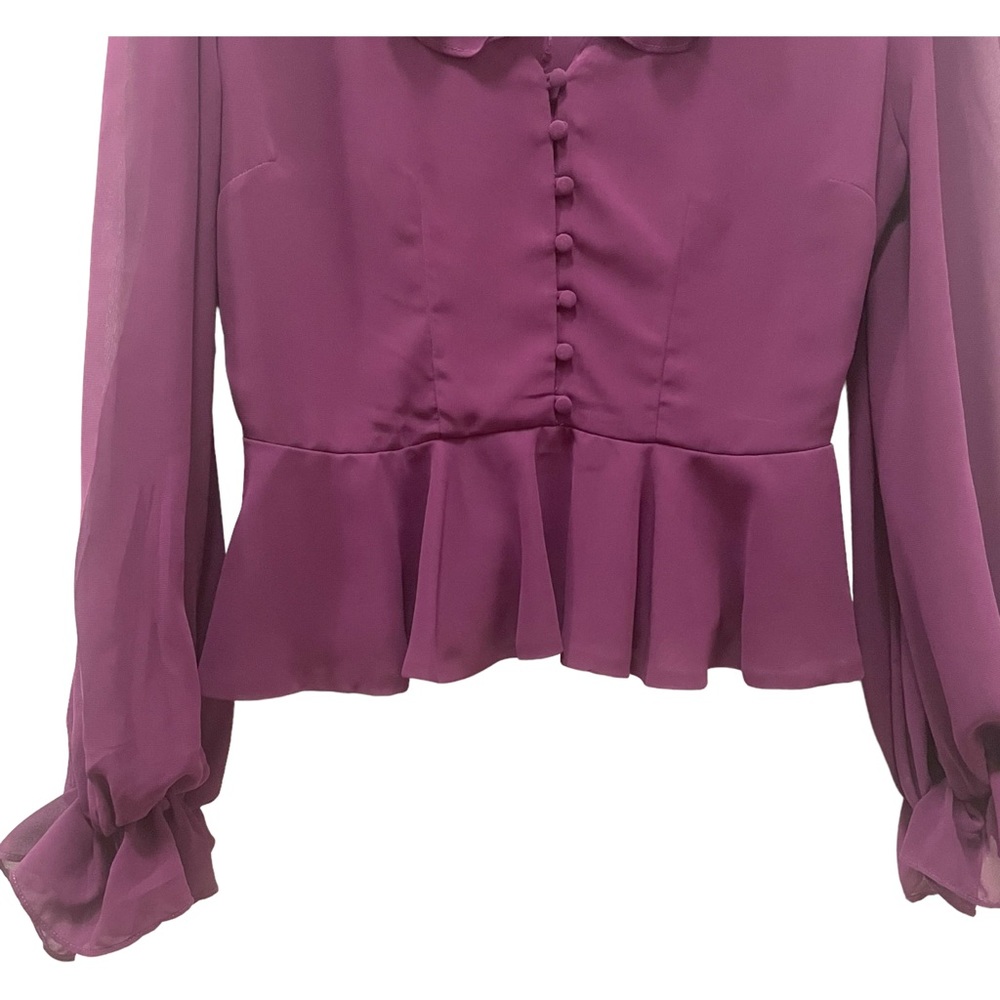 Lulus Women’s Purple Long Sleeves Ruffle Cropped Peplum Blouse Size Medium - Picture 4 of 5